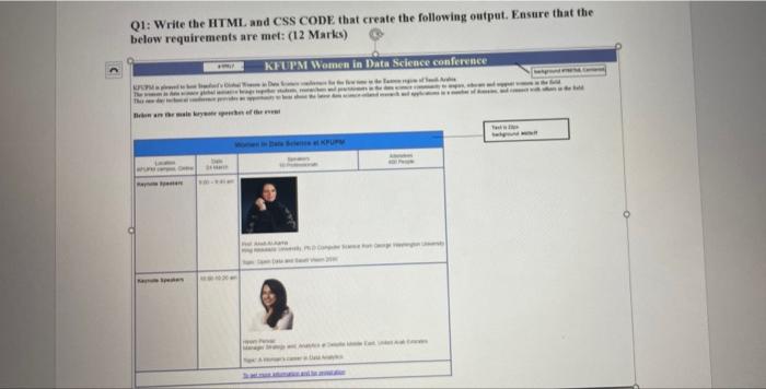 Q1 Write The Html And Css Code That Create The Following Output Ensure That The Below Requirements Are Met 12 Marks 1
