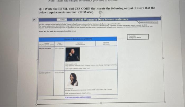 Notc Ics Slecht Q1 Write The Html And Css Code That Create The Following Output Ensure That The Below Requirements Are 1