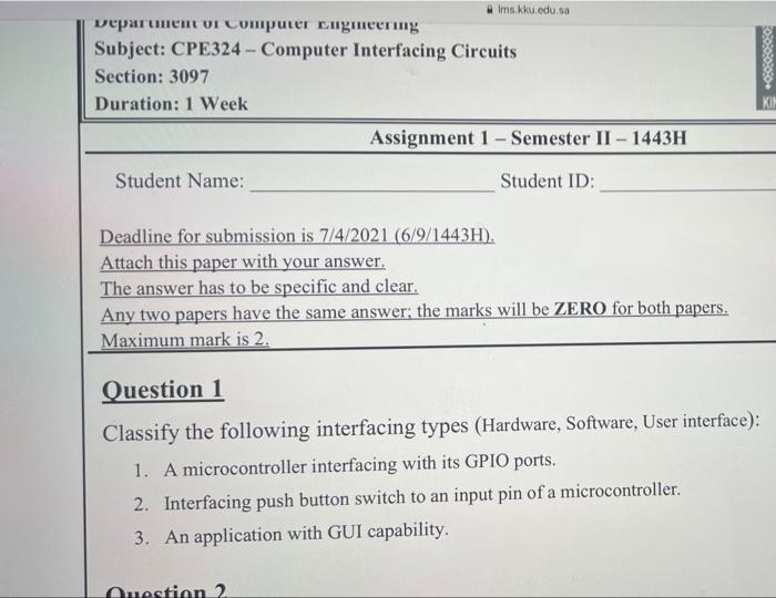 0 0 0 0 0 Ims Kku Edu Sa Vepar Uneil Oi Computer Ligneering Subject Cpe324 Computer Interfacing Circuits Section 309 1