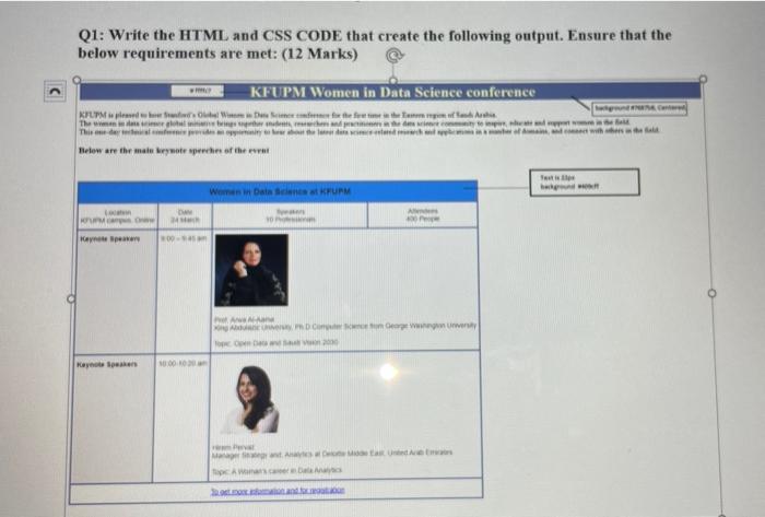 Q1 Write The Html And Css Code That Create The Following Output Ensure That The Below Requirements Are Met 12 Marks 1