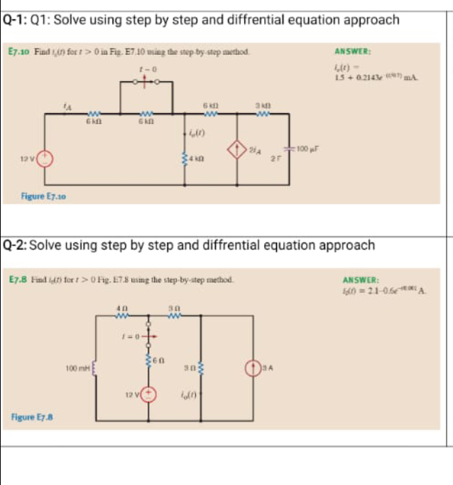 Q 1 Q1 Solve Using Step By Step And Diffrential Equation Approach E7 10 Find 1 In Fort O In Fig Et 10 Ming The Step 1