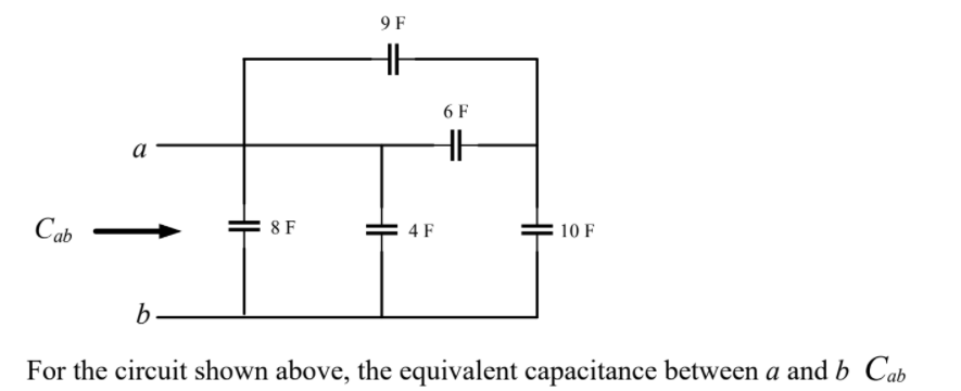 9f Hh 6f A He Cab 8 F 4f 10 F B For The Circuit Shown Above The Equivalent Capacitance Between A And B Cab 1