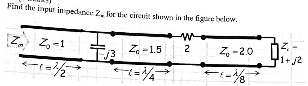 Find The Input Impedance Zin For The Circuit Shown In The Figure Below Z W 2 In Zo 1 Zo 1 5 Tj3 Zo 2 0 Ze 1 J2 1