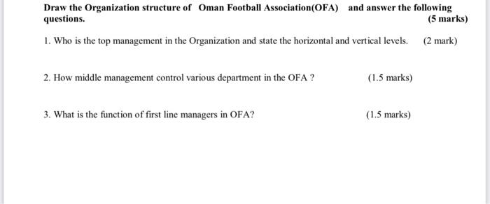 Draw The Organization Structure Of Oman Football Association Ofa And Answer The Following Questions 5 Marks 1 Who I 1