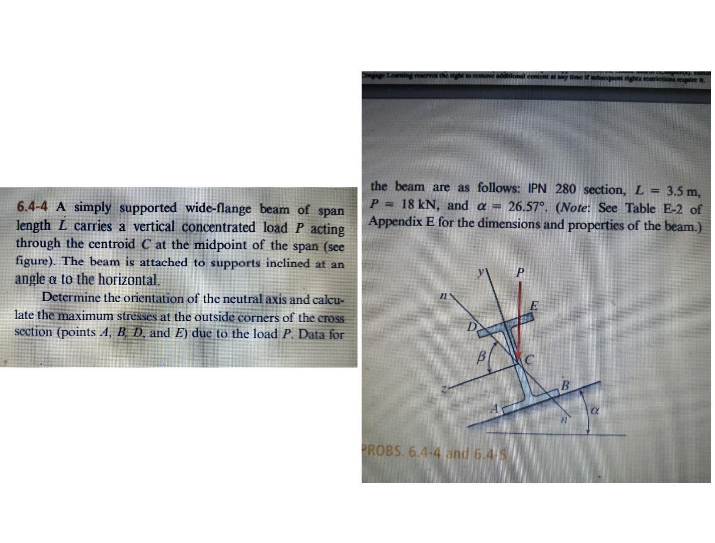 Nel Content The Beam Are As Follows Ipn 280 Section L 3 5 M P 18 Kn And A 26 57o Note See Table E 2 Of Appen 1