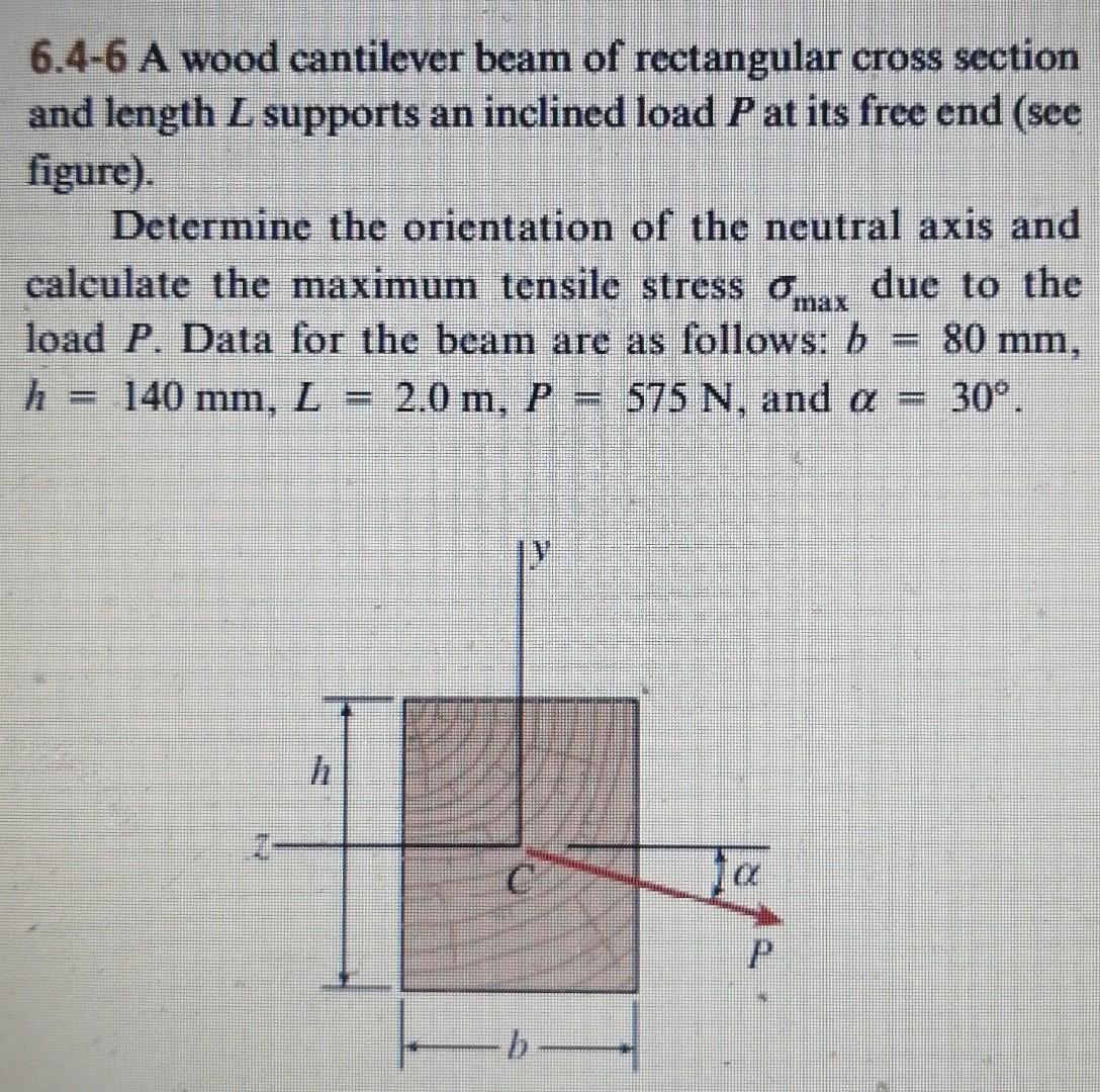 6 4 6 A Wood Cantilever Beam Of Rectangular Cross Section And Length L Supports An Inclined Load Pat Its Free End See F 1