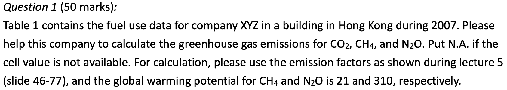 Question 1 50 Marks Table 1 Contains The Fuel Use Data For Company Xyz In A Building In Hong Kong During 2007 Please 1