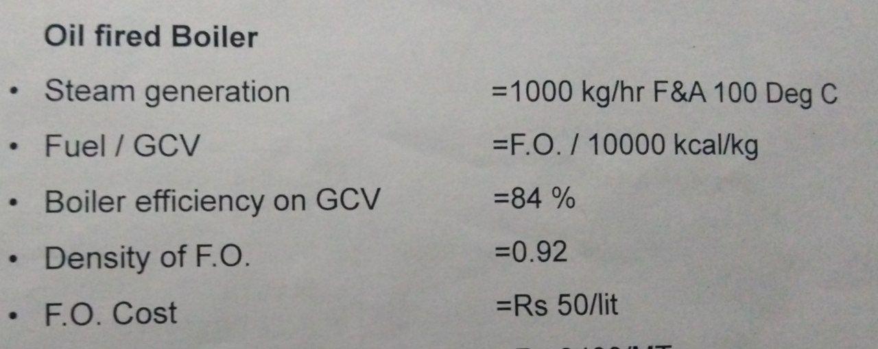 Oil Fired Boiler Steam Generation 1000 Kg Hr F A 100 Deg C Fuel Gcv F O 10000 Kcal Kg 84 Boiler Efficienc 1