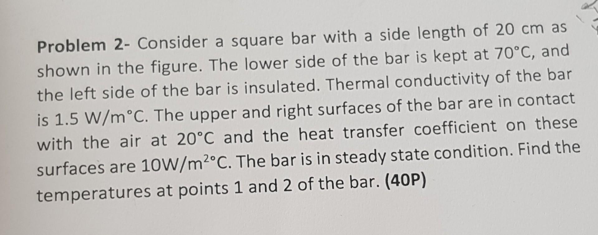 Problem 2 Consider A Square Bar With A Side Length Of 20 Cm As Shown In The Figure The Lower Side Of The Bar Is Kept A 1