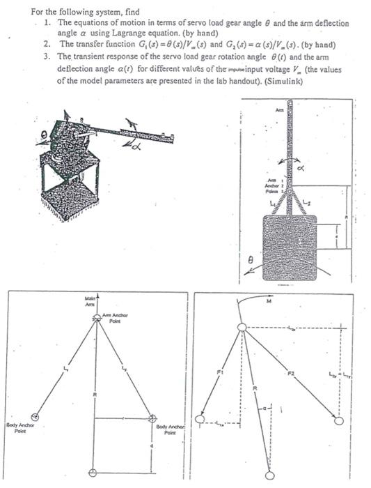 For The Following System Find 1 The Equations Of Motion In Terms Of Servo Load Gear Angle 8 And The Arm Deflection Ang 1