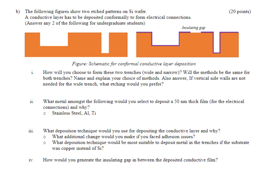 20 Points B The Following Figures Show Two Etched Patterns On Si Wafer A Conductive Layer Has To Be Deposited Confor 1