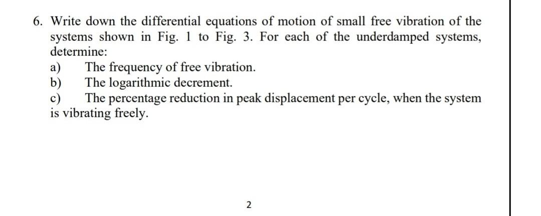 6 Write Down The Differential Equations Of Motion Of Small Free Vibration Of The Systems Shown In Fig 1 To Fig 3 For 1