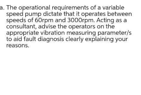 A The Operational Requirements Of A Variable Speed Pump Dictate That It Operates Between Speeds Of 60rpm And 3000rpm A 1
