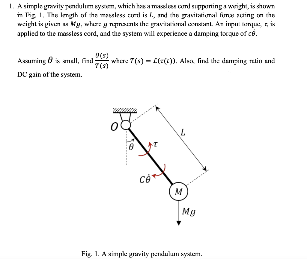 1 A Simple Gravity Pendulum System Which Has A Massless Cord Supporting A Weight Is Shown In Fig 1 The Length Of Th 1