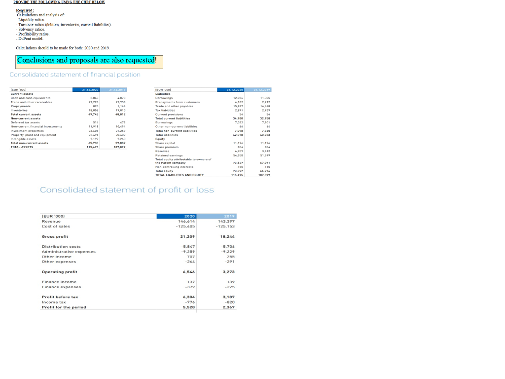 Provide The Following Using The Chrt Below Required Calculations And Analysis Of Liquidity Ratios Turnover Ratios De 1