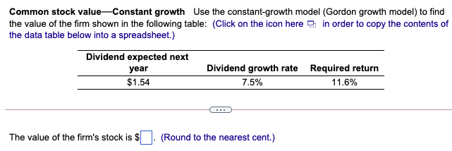 Common Stock Value Constant Growth Use The Constant Growth Model Gordon Growth Model To Find The Value Of The Firm Sho 1