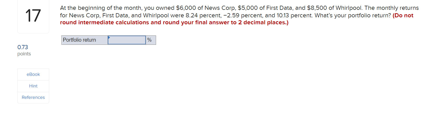 17 At The Beginning Of The Month You Owned 6 000 Of News Corp 5 000 Of First Data And 8 500 Of Whirlpool The Mont 1