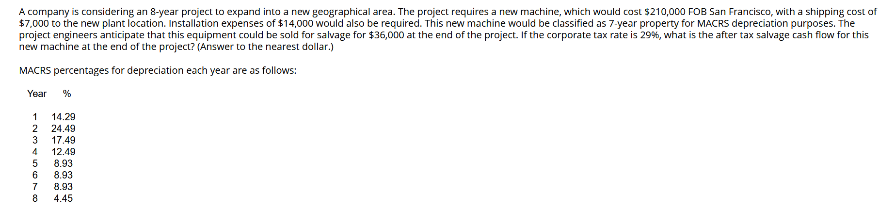 A Company Is Considering An 8 Year Project To Expand Into A New Geographical Area The Project Requires A New Machine W 1