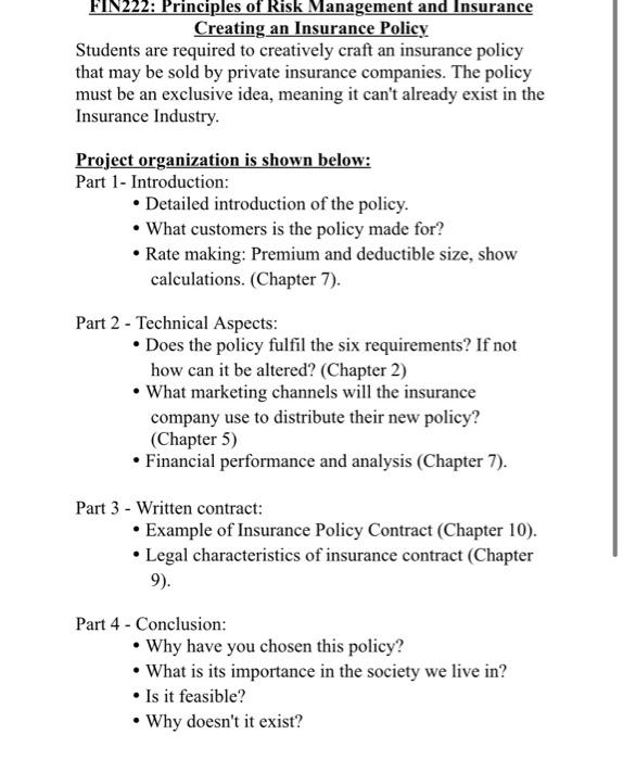 Fin222 Principles Of Risk Management And Insurance Creating An Insurance Policy Students Are Required To Creatively Cra 1
