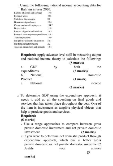 0 0 59 4 1 Using The Following National Income Accounting Data For Bahrain In Year 2020 Exports Of Goods And Services 1