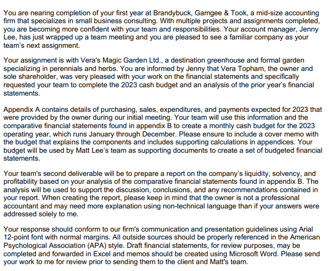 You Are Nearing Completion Of Your First Year At Brandybuck Gamgee Took A Mid Size Accounting Firm That Specializes 1