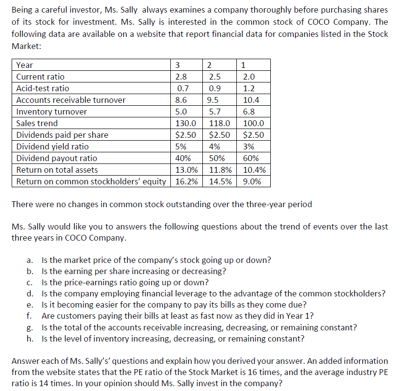 Being A Careful Investor Ms Sally Always Examines A Company Thoroughly Before Purchasing Shares Of Its Stock For Inves 1