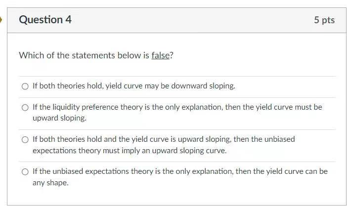 Question 4 5 Pts Which Of The Statements Below Is False If Both Theories Hold Yield Curve May Be Downward Sloping If 1