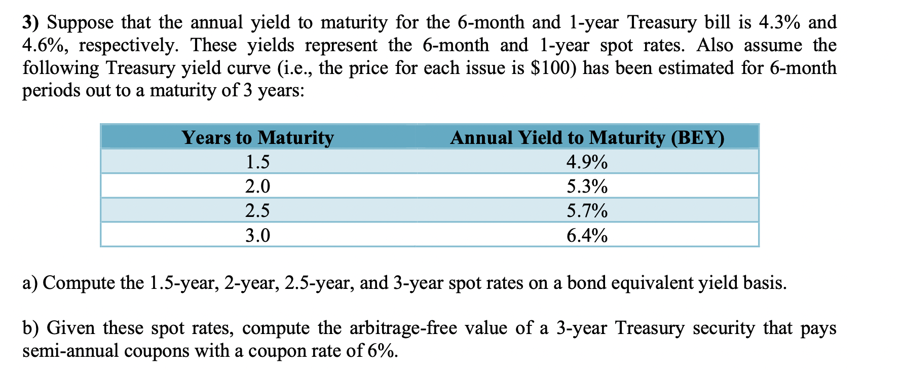 3 Suppose That The Annual Yield To Maturity For The 6 Month And 1 Year Treasury Bill Is 4 3 And 4 6 Respectively Th 1