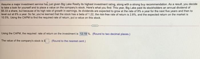 Assume A Major Investment Service Hal Just Given Big Lake Realty Its Highest Investment Rating Along With A Strong Buy R 1