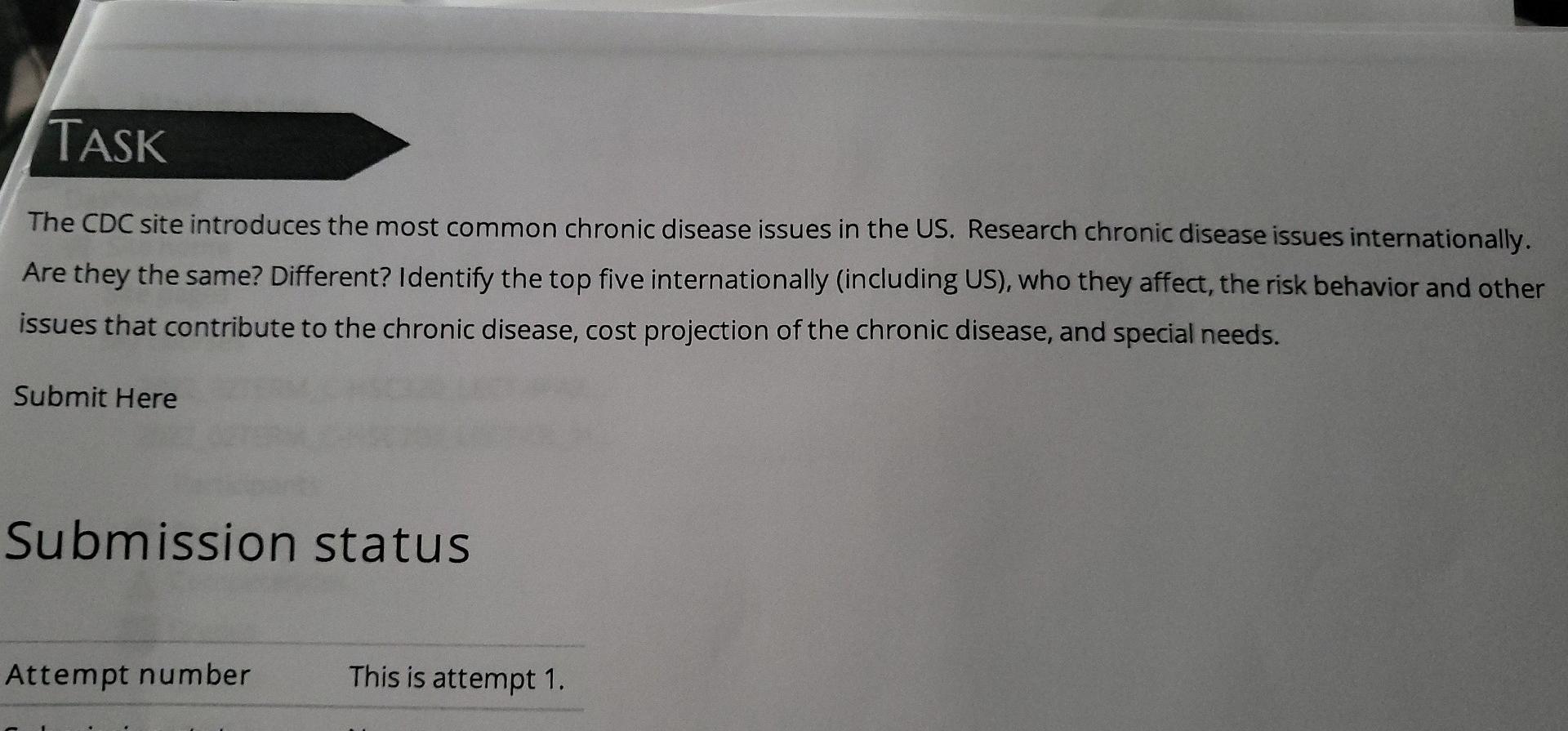 Task The Cdc Site Introduces The Most Common Chronic Disease Issues In The Us Research Chronic Disease Issues Internati 1