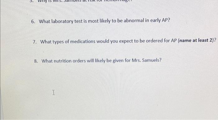 Acute Pancreatitis Case Study 10 Points Mrs Samuels An 85 Year Old Retired Librarian Is Admitted To The Nursing Unit 2