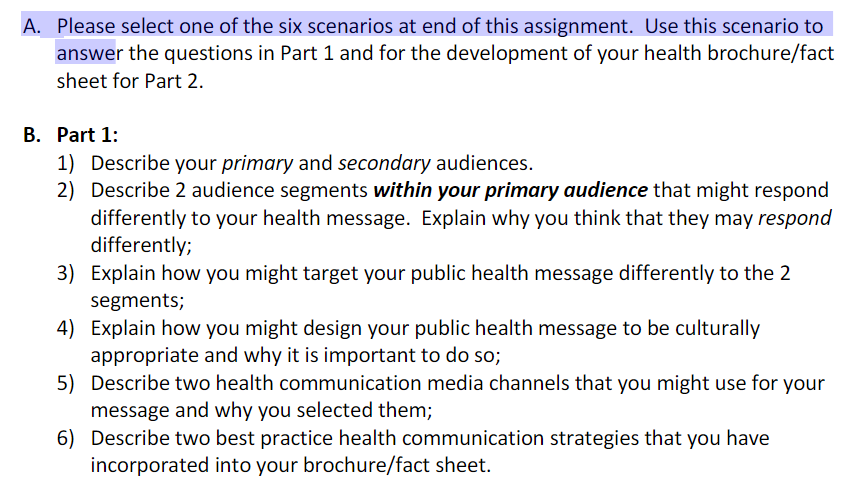 A Please Select One Of The Six Scenarios At End Of This Assignment Use This Scenario To Answer The Questions In Part 1 1