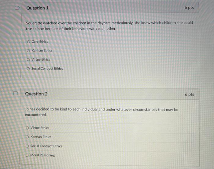 Question 1 6 Pts Souerette Watched Over The Children In The Daycare Meticulously She Knew Which Children She Could Trus 1