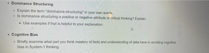 Dominance Structuring Explain The Term Dominance Structuring In Your Own Words O Is Dominance Structuring A Posit 1