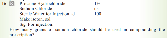 16 B Procaine Hydrochloride 1 Sodium Chloride Qs Sterile Water For Injection Ad 100 Make Isoton Sol Sig For Injecti 1