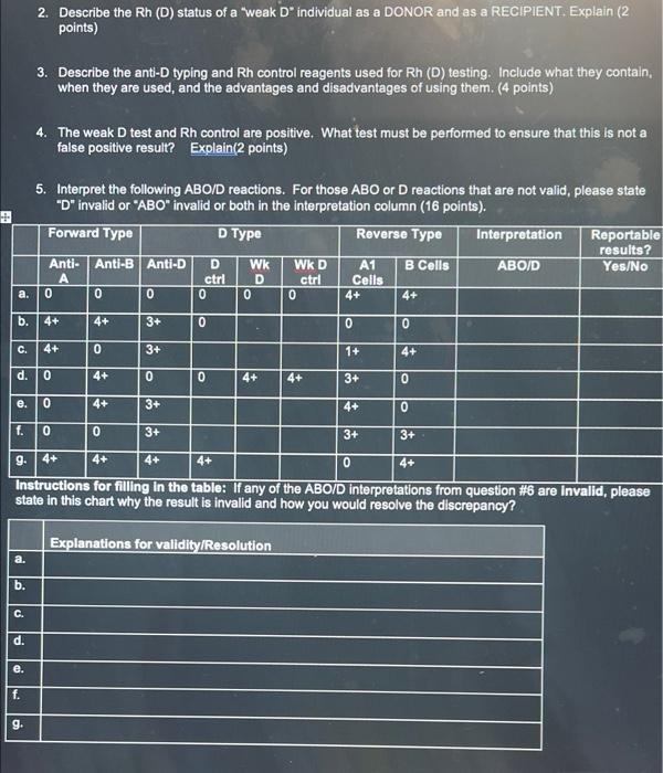 2 Describe The Rh D Status Of A Weak D Individual As A Donor And As A Recipient Explain 2 Points 3 Describe The 1