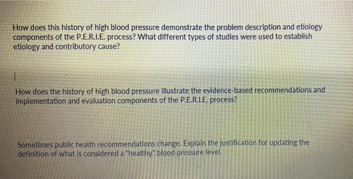How Does This History Of High Blood Pressure Demonstrate The Problem Description And Etiology Components Of The P E R L 1