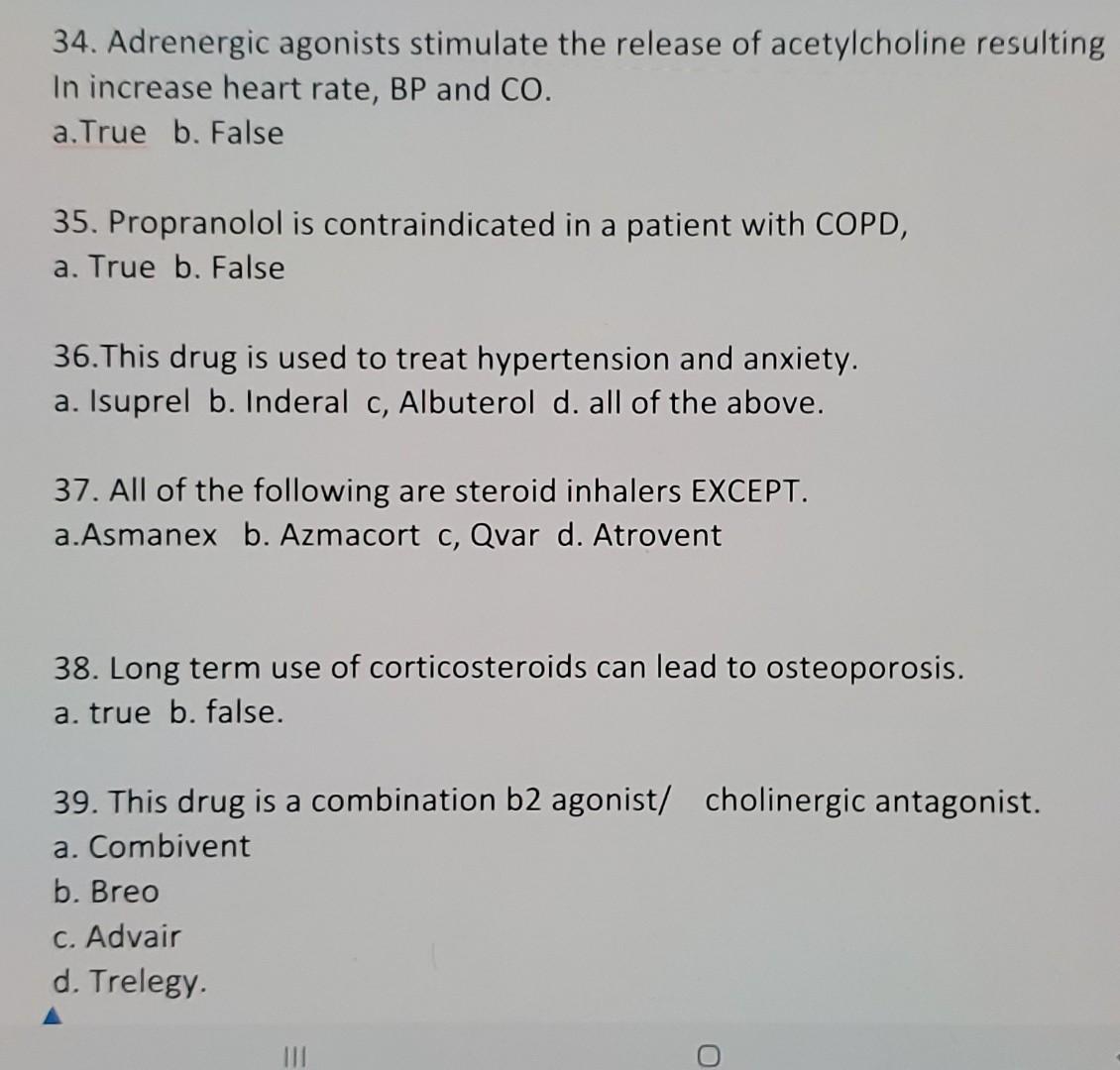 34 Adrenergic Agonists Stimulate The Release Of Acetylcholine Resulting In Increase Heart Rate Bp And Co A True B F 1