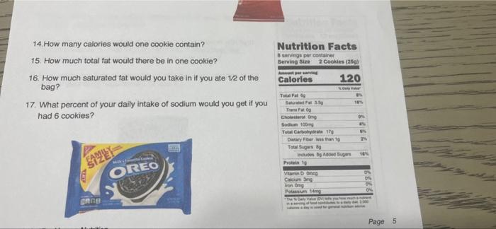 14 How Many Calories Would One Cookie Contain 15 How Much Total Fat Would There Be In One Cookie 16 How Much Satura 1