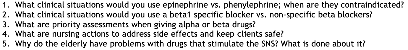 1 What Clinical Situations Would You Use Epinephrine Vs Phenylephrine When Are They Contraindicated 2 What Clinical 1