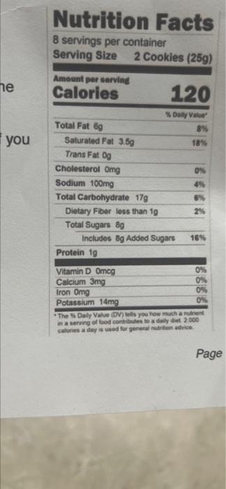 14 How Many Calories Would One Cookie Contain Nutrition F 8 Servings Per Container Serving Size 2 Cook 15 How Much To 2