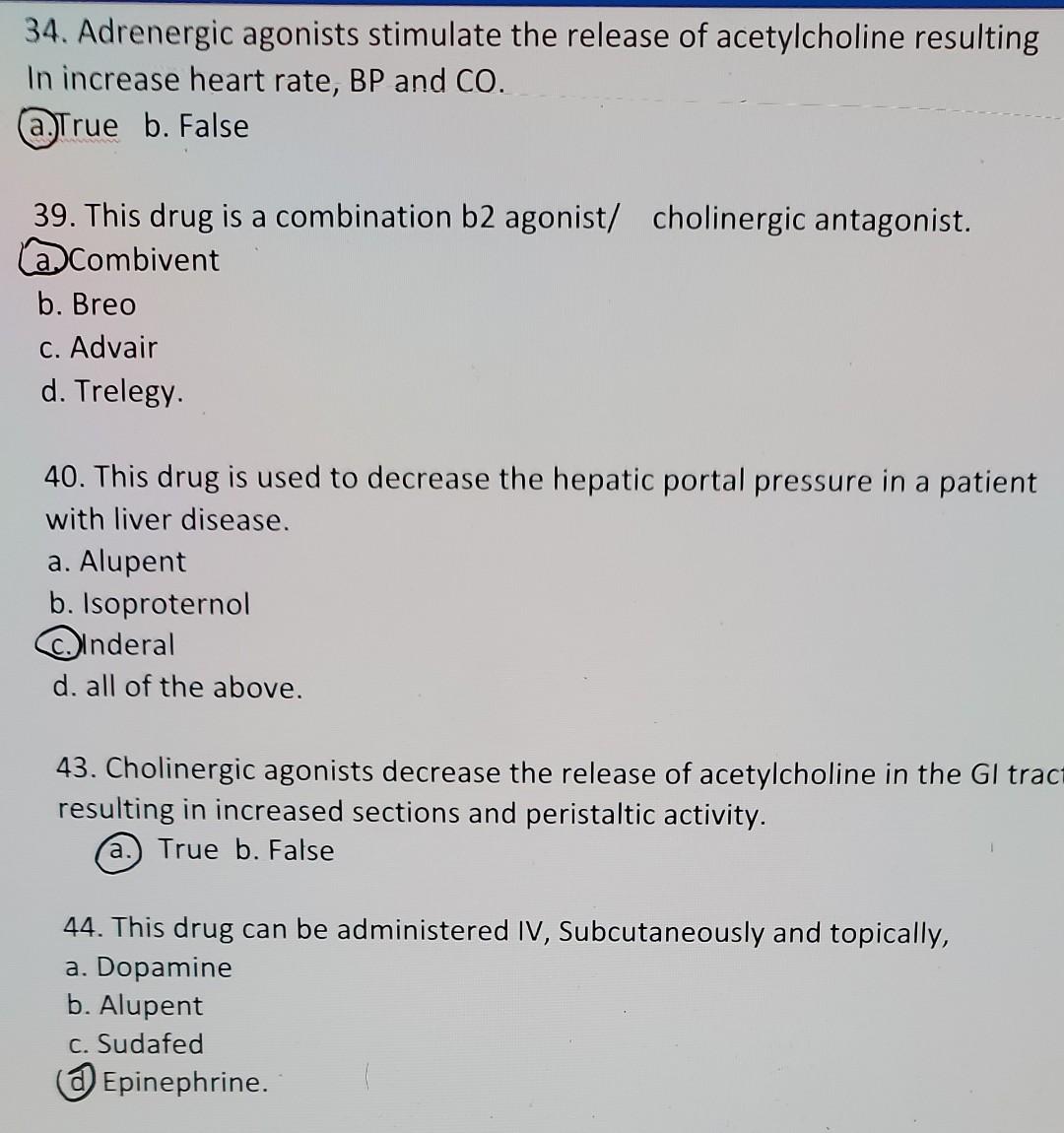 34 Adrenergic Agonists Stimulate The Release Of Acetylcholine Resulting In Increase Heart Rate Bp And Co True B Fal 1