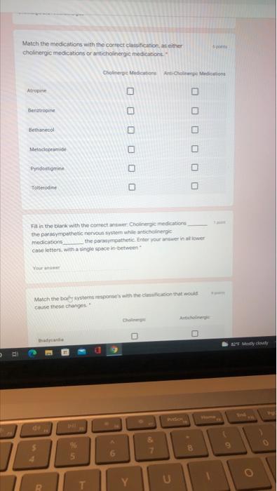 Match The Medications With The Correct Action The Cholinergic Medications Or Anticholinergie Medications Cholinero Pro M 1