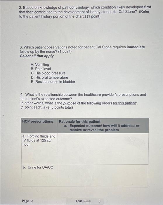 Admission For Urolithiasis Kidney Stones Patient History And Nurse S Notes Cal Stone Age 52 Is Admitted To The Hospi 2