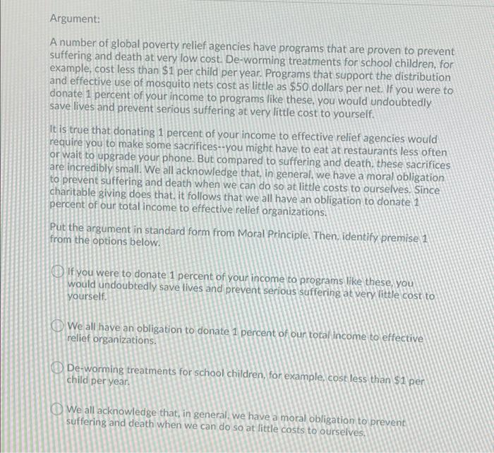 Argument A Number Of Global Poverty Relief Agencies Have Programs That Are Proven To Prevent Suffering And Death At Ver 1