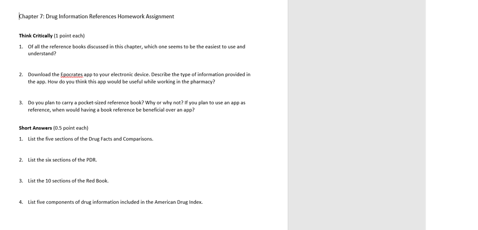 Chapter 7 Drug Information References Homework Assignment Think Critically 1 Point Each 1 Of All The Reference Books 1