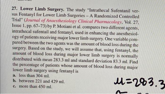 27 Lower Limb Surgery The Study Intrathecal Sufentanil Ver Sus Fentanyl For Lower Limb Surgeries A Randomized Cont 1