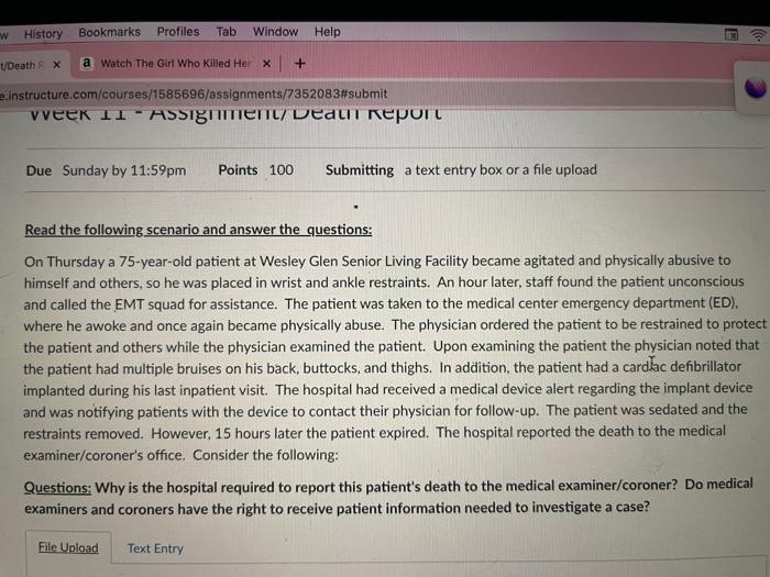 W History Bookmarks Profiles Tab Window Help T Death R X A Watch The Girl Who Killed Her X E Instructure Com Courses 1 1