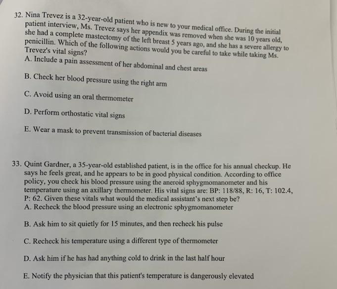 32 Nina Trevez Is A 32 Year Old Patient Who Is New To Your Medical Office During The Initial Patient Interview Ms Tr 1