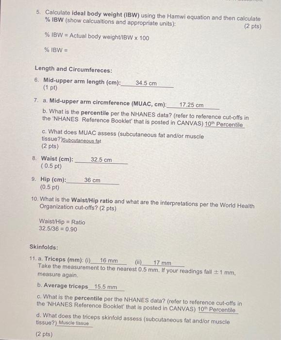 Record The Following Measurements On Your Subject 10 165 Cm 1 A Height In Cm 165 Cm Take The Measurement To T 3